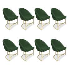 Kit 08 Cadeiras Poltrona de Jantar Bela Suede Verde Base Metálica Industrial Dourado - Pallazio