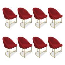 Kit 08 Cadeiras Poltrona de Jantar Bela Suede Vermelho Base Metálica Industrial Dourado - Pallazio