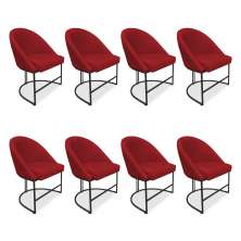 Kit 08 Cadeiras Poltrona de Jantar Bela Suede Vermelho Base Metálica Industrial Preto - Pallazio