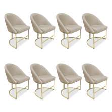 Kit 08 Cadeiras Poltrona de Jantar Bela Veludo Base Metálica Industrial Dourado - Pallazio