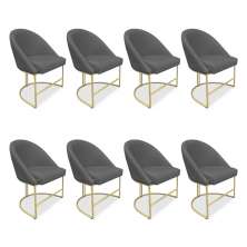 Kit 08 Cadeiras Poltrona de Jantar Bela Veludo Grafite Base Metálica Industrial Dourado - Pallazio