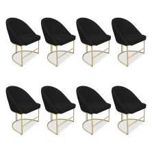 Kit 08 Cadeiras Poltrona de Jantar Bela Veludo Preto Base Metálica Industrial Dourado - Pallazio