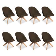 Kit 08 Poltronas Cadeira Giratória Bela Suede Marrom Base de Madeira - Pallazio