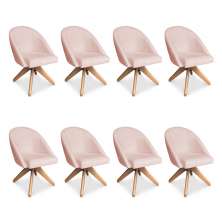 Kit 08 Poltronas Cadeira Giratória Bela Suede Rosa Bebê Base de Madeira - Pallazio