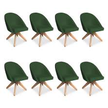 Kit 08 Poltronas Cadeira Giratória Bela Suede Verde Base de Madeira - Pallazio