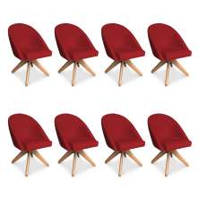 Kit 08 Poltronas Cadeira Giratória Bela Suede Vermelho Base de Madeira - Pallazio