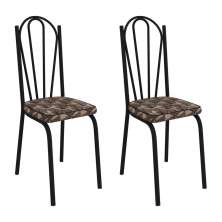 Kit 2 Cadeiras de Cozinha Alabama Estampado Mosaico Palha Pés de Ferro Preto  - Pallazio