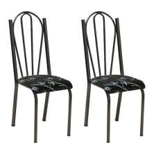 Kit 2 Cadeiras de Cozinha Alasca Estampado Preto Florido Pés de Ferro Cromo Preto - Pallazio