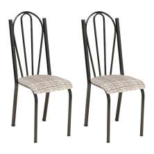 Kit 2 Cadeiras de Cozinha Alasca Estampado Rattan Pés de Ferro Cromo Preto - Pallazio