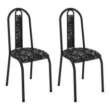 Kit 2 Cadeiras de Cozinha Arizona Estampado Preto Florido Pés de Ferro Preto - Pallazio