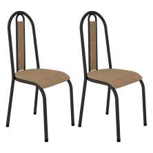 Kit 2 Cadeiras de Cozinha Arizona Estampado Rattan Bege Pés de Ferro Preto - Pallazio