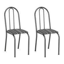 Kit 2 Cadeiras de Cozinha Califórnia Estampado Preto Listrado Pés de Ferro Preto - Pallazio
