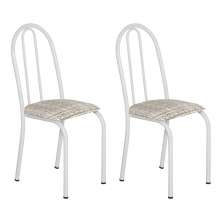 Kit 2 Cadeiras de Cozinha Califórnia Estampado Rattan Bege Pés de Ferro Branco - Pallazio
