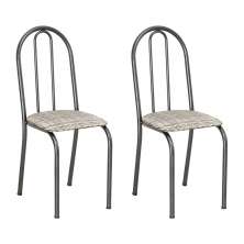 Kit 2 Cadeiras de Cozinha Califórnia Estampado Rattan Bege Pés de Ferro Preto - Pallazio