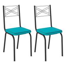 Kit 2 Cadeiras de Cozinha Colorado Corino Azul Turquesa Pés de Ferro Preto - Pallazio