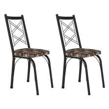 Kit 2 Cadeiras de Cozinha Delaware Estampado Mosaico Palha Pés de Ferro Preto - Pallazio