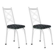 Kit 2 Cadeiras de Cozinha Delaware Estampado Mosaico Silver Pés de Ferro Branco - Pallazio