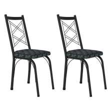Kit 2 Cadeiras de Cozinha Delaware Estampado Mosaico Silver Pés de Ferro Preto - Pallazio
