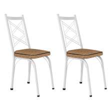 Kit 2 Cadeiras de Cozinha Delaware Estampado Rattan Bege Pés de Ferro Branco - Pallazio
