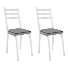 Kit 2 Cadeiras de Cozinha Luisiana Estampado Platina Pés de Ferro Branco - Pallazio