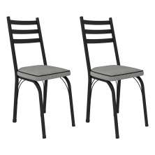 Kit 2 Cadeiras de Cozinha Luisiana Estampado Platina Pés de Ferro Preto - Pallazio