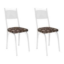Kit 2 Cadeiras de Cozinha Virginia Estampado Mosaico Palha Pés de Ferro Branco - Pallazio