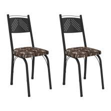 Kit 2 Cadeiras de Cozinha Virginia Estampado Mosaico Palha Pés de Ferro Preto - Pallazio