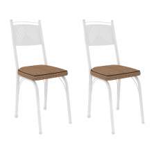 Kit 2 Cadeiras de Cozinha Virginia Estampado Rattan Bege Pés de Ferro Branco - Pallazio
