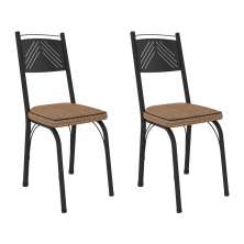 Kit 2 Cadeiras de Cozinha Virginia Estampado Rattan Bege Pés de Ferro Preto - Pallazio