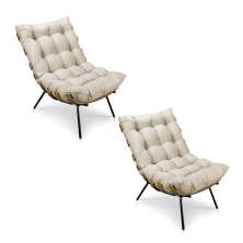 Kit 2 Poltronas Costela Suede Bege Base Metálica - Pallazio