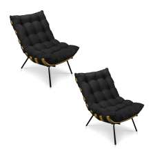 Kit 2 Poltronas Costela Suede Preto Base Metálica - Pallazio
