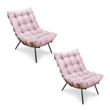 Kit 2 Poltronas Costela Suede Rosa Bebê Base Metálica - Pallazio