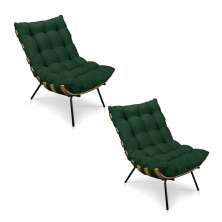 Kit 2 Poltronas Costela Suede Verde Base Metálica - Pallazio