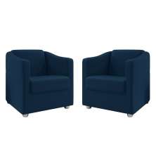 Kit 2 Poltronas Decorativa Ana Suede Azul Marinho Pés Cromado - Pallazio