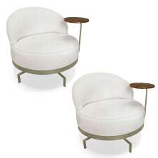 Kit 2 Poltronas Decorativa Andromeda Linho Bouclê Bege Pérola Base Giratória de Ferro - Pallazio
