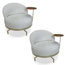 Kit 2 Poltronas Decorativa Andromeda Linho Bouclê Cinza Claro Base Giratória de Ferro - Pallazio
