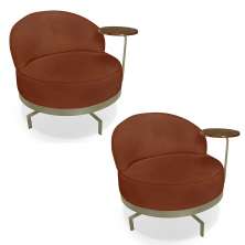 Kit 2 Poltronas Decorativa Andromeda Linho Bouclê Marrom Base Giratória de Ferro - Pallazio