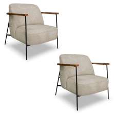 Kit 2 Poltronas Decorativa Celeste Linho Bouclê Bege Base de Ferro Preto - Pallazio