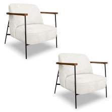 Kit 2 Poltronas Decorativa Celeste Linho Bouclê Bege Pérola Base de Ferro Preto - Pallazio