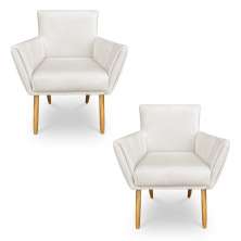 Kit 2 Poltronas Decorativa Leticia Suede Bege Pés Palito Castanho - Pallazio