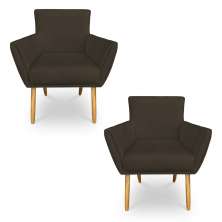 Kit 2 Poltronas Decorativa Leticia Suede Marrom Pés Palito Castanho - Pallazio
