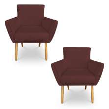 Kit 2 Poltronas Decorativa Leticia Suede Marsala Pés Palito Castanho - Pallazio