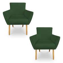 Kit 2 Poltronas Decorativa Leticia Suede Verde Pés Palito Castanho - Pallazio