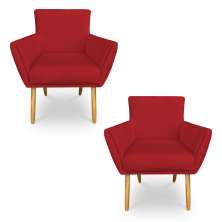 Kit 2 Poltronas Decorativa Leticia Suede Vermelho Pés Palito Castanho - Pallazio