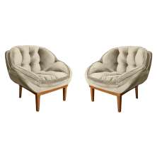 Kit 2 Poltronas Decorativa Marcela Veludo Base Madeira Castanho - Pallazio