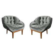 Kit 2 Poltronas Decorativa Marcela Veludo Cinza Base Madeira Castanho - Pallazio