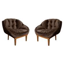 Kit 2 Poltronas Decorativa Marcela Veludo Marrom Base Madeira Castanho - Pallazio