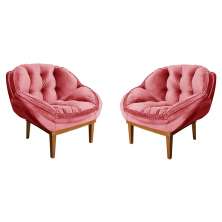 Kit 2 Poltronas Decorativa Marcela Veludo Rosa Base Madeira Castanho - Pallazio