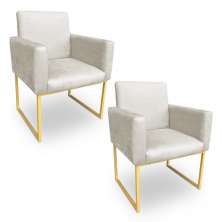 Kit 2 Poltronas Decorativa Nina Suede Bege Base Metálica Industrial Dourado - Pallazio