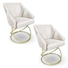 Kit 2 Poltronas Luxo Alana Suede Base de Ferro Dourado - Pallazio